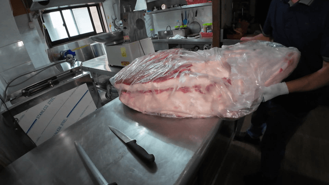 Whole rib from premium Korean cow before butchering