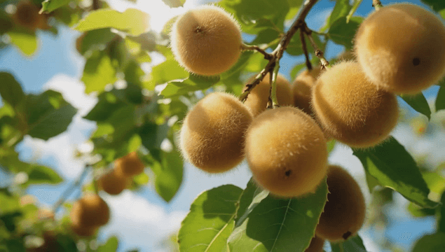Kiwi hanging on a tree branch