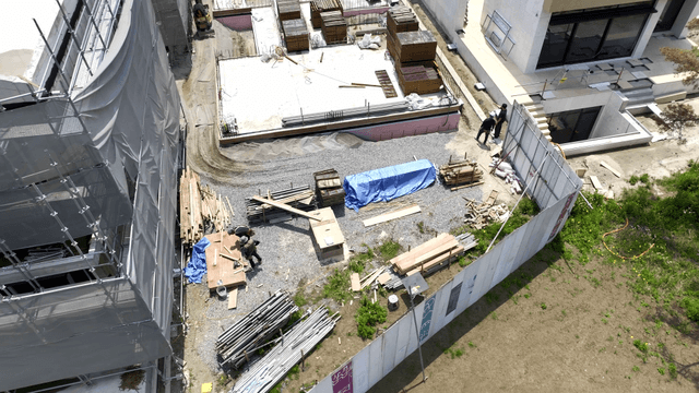 Construction site with foundation work