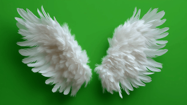 녹색 배경에 하얀 깃털 날개