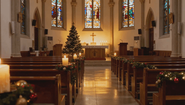 Christmas decorated cathedral interior