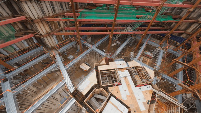 Construction site with metal scaffolding