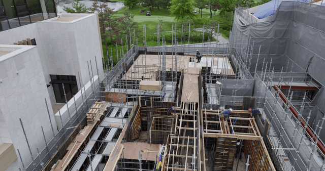 Construction site with equipment and materials