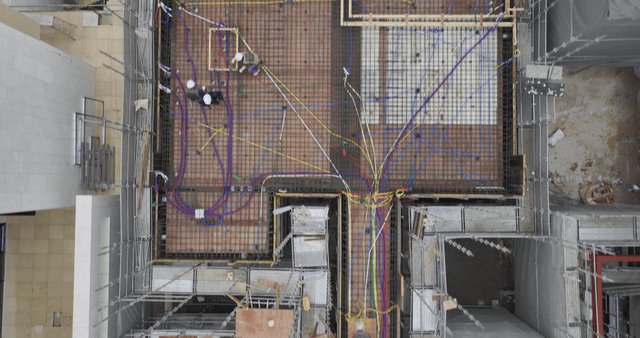 Construction site with scattered materials