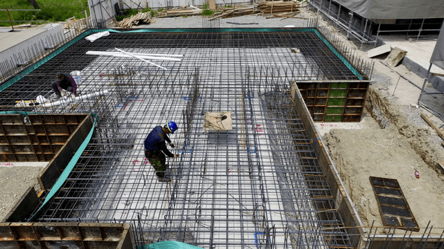 Construction workers at a building site