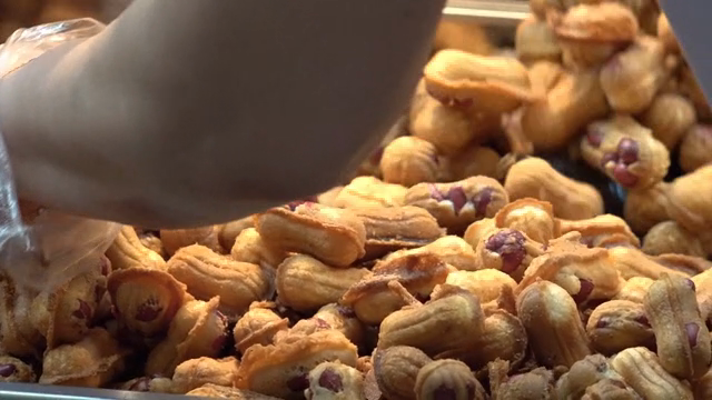 Freshly baked peanut-shaped bread