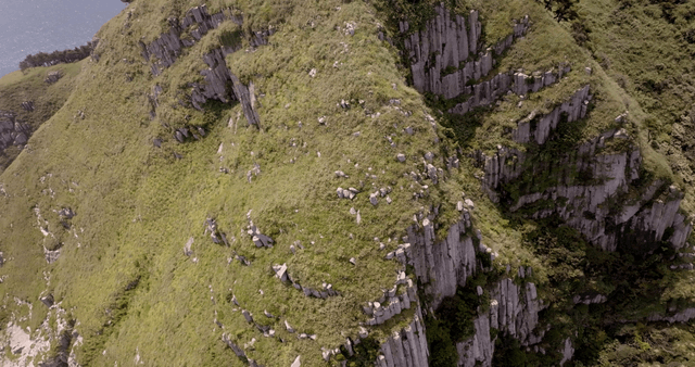 Coastal cliffs and lush green hills