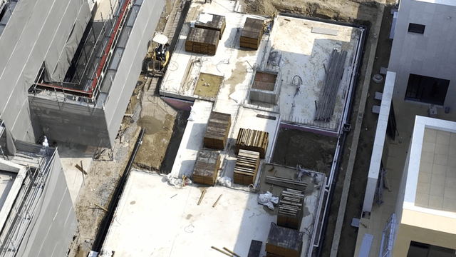 Construction site with building materials