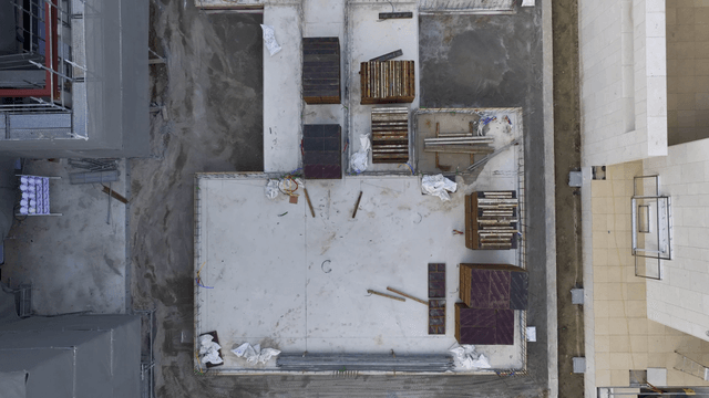 Construction site with materials and equipment