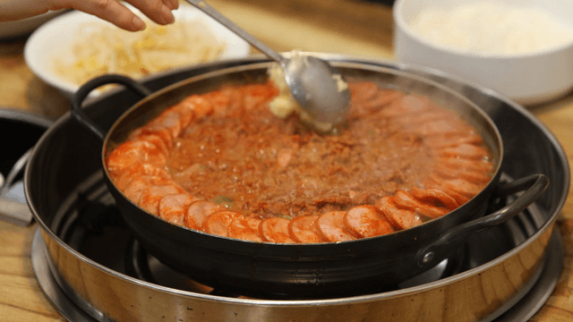 Budaejjigae simmering in a pot