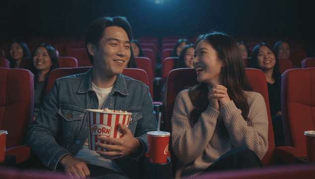 Couple enjoying a comedy movie at the cinema