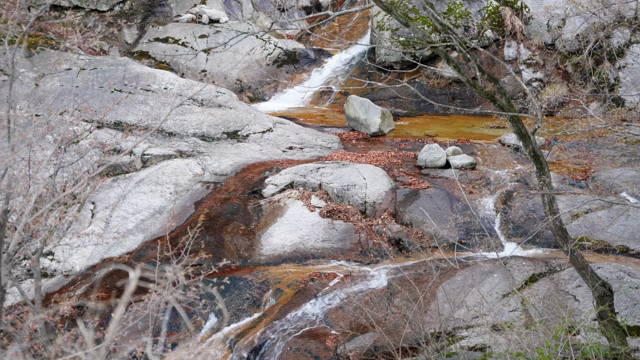 A small waterfall flowing over rocks