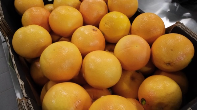 A box of fresh grapefruits in a kitchen