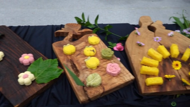 Traditional Korean sweets on wooden boards
