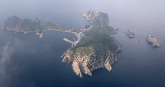 Aerial view of a serene island landscape