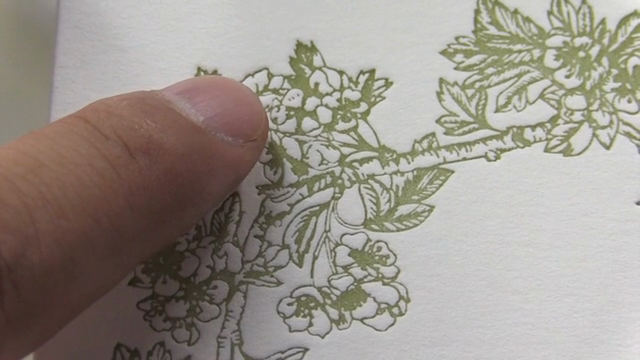 Finger touching a floral illustration