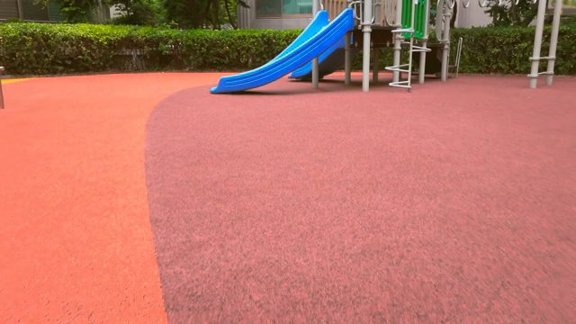 empty playground with a blue slide