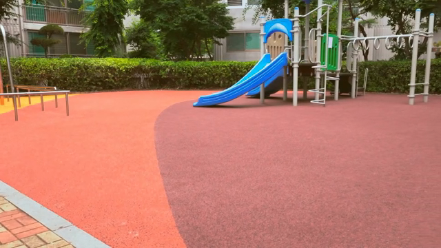 Apartment playground with colorful slides