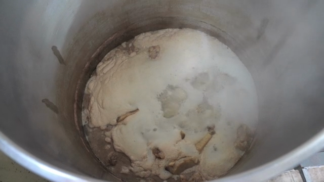 Boiling broth in a large pot