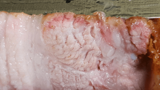 Pork belly with juices coming out