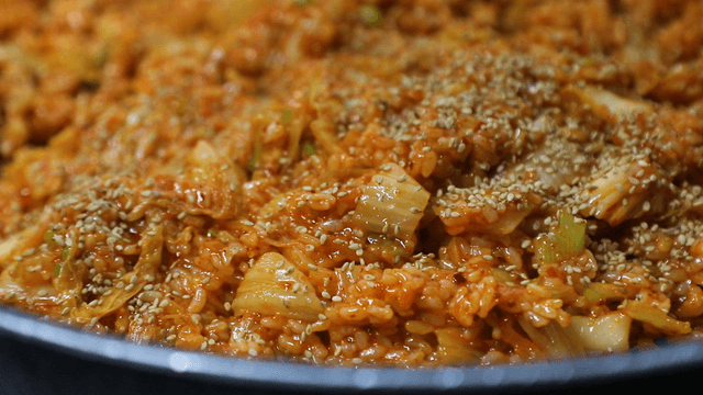 Kimchi fried rice sprinkled with sesame seeds