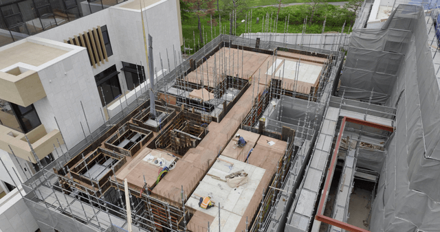 Construction workers on a building site