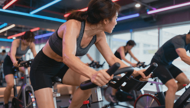 People exercising on indoor bikes