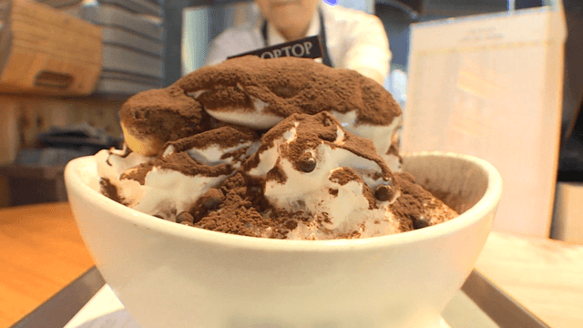 Tiramisu shaved ice in a bowl