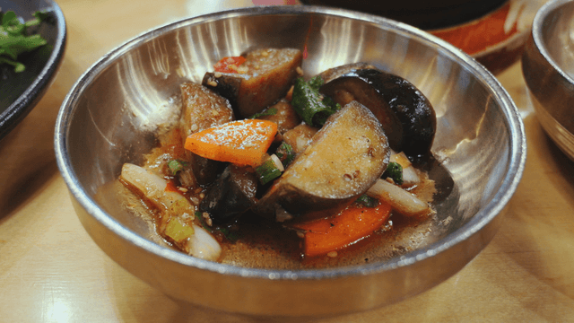 Korean side dish with eggplant and vegetables