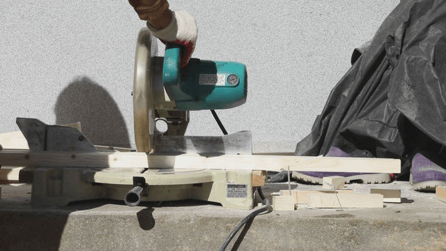 Wood being cut with a circular saw