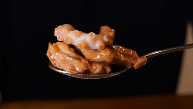 Octopus and chicken on a spoon