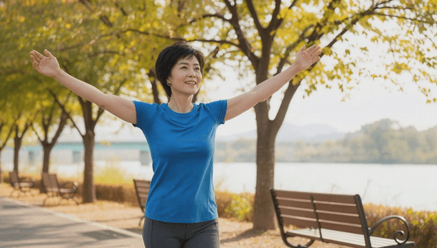 Middle-aged woman enjoying walk in park
