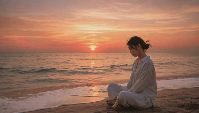 Woman sighing at sunset on the beach
