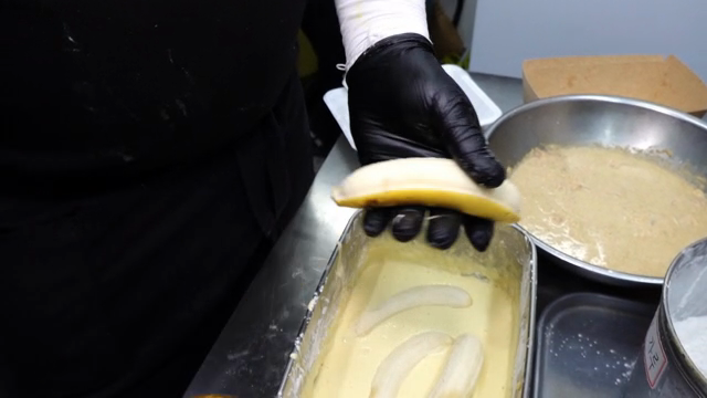 Banana being prepared for frying