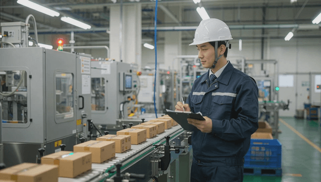 Manager checking the factory system