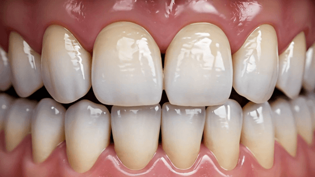 Close-up of teeth showing whitening process