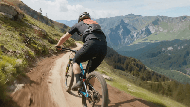Man riding a mountain bike on a scenic mountain trail
