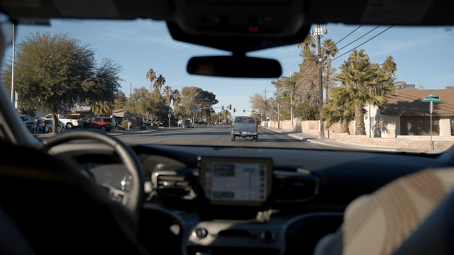 Driving through a suburban neighborhood