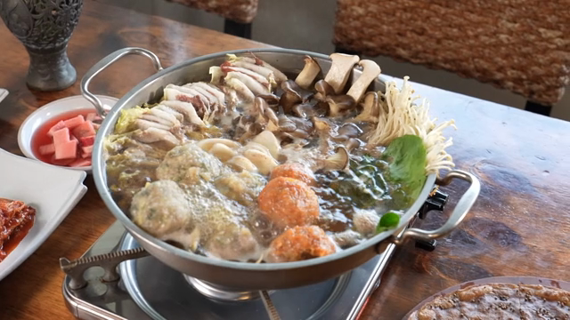 A full Korean hot pot meal