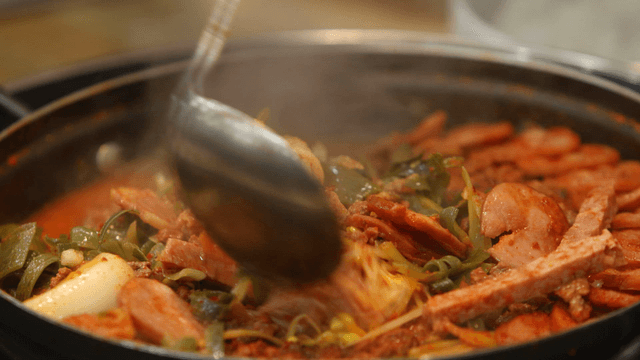 Budaejjigae simmering in a pot