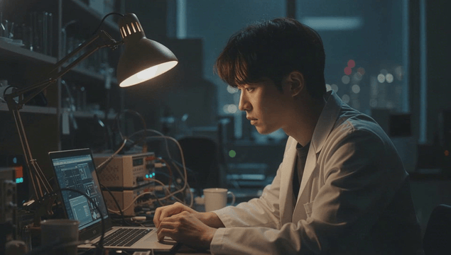 Scientist working late in laboratory