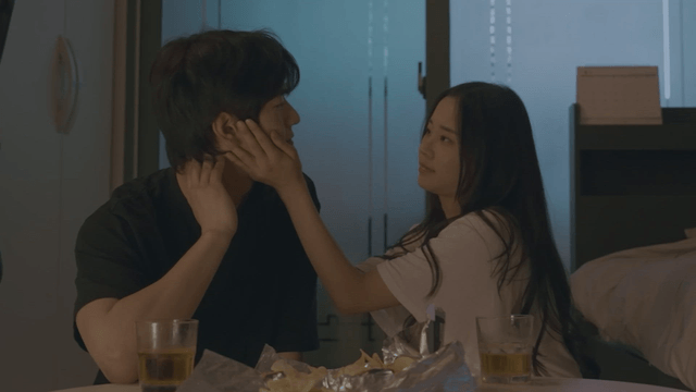 Couple sharing a tender moment in home