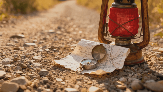 돌 길 위의 나침반과 지도