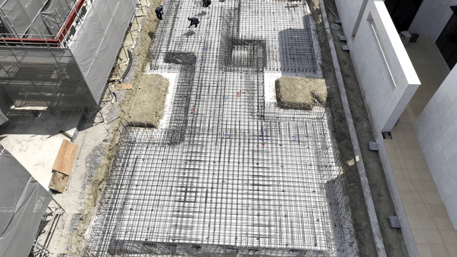 Construction site with foundation work