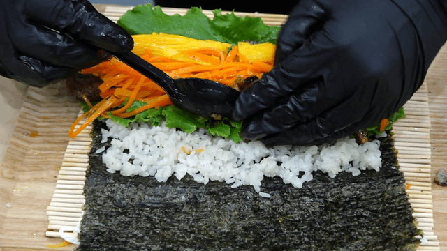 Preparing king oyster mushroom gimbap