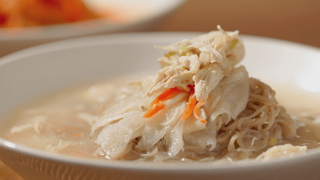 Cold chicken noodles with vegetables in Korean style