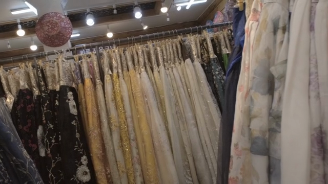 Traditional Korean dresses in a shop