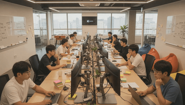 Office workers focusing on tasks in IT workspace