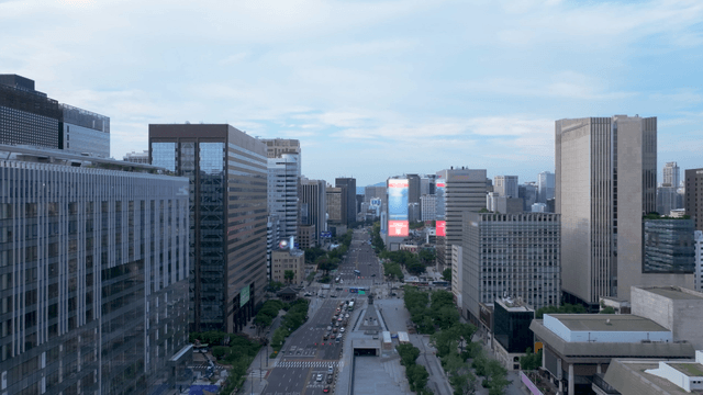 Bustling city with tall skyscrapers