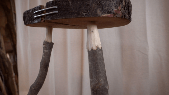 Wooden chair with natural bark legs